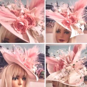 Chiffon Rose & Feather Pink Fascinator Hat for Women
